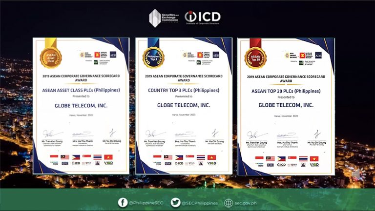 Globe feted at recent ASEAN Corporate Governance Scorecard