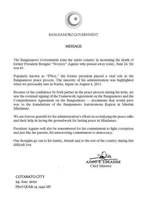 Bangsamoro leaders pay praise Pnoy Aquino III for role in ...