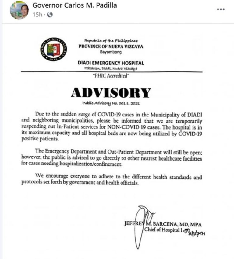 2 govt hospitals suspend services in Nueva Vizcaya