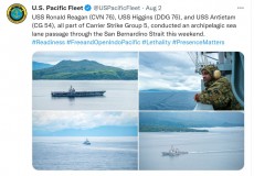 US Navy tweets photos of US warships’ passage in PHL seas ahead of Pelosi’s visit in Taiwan